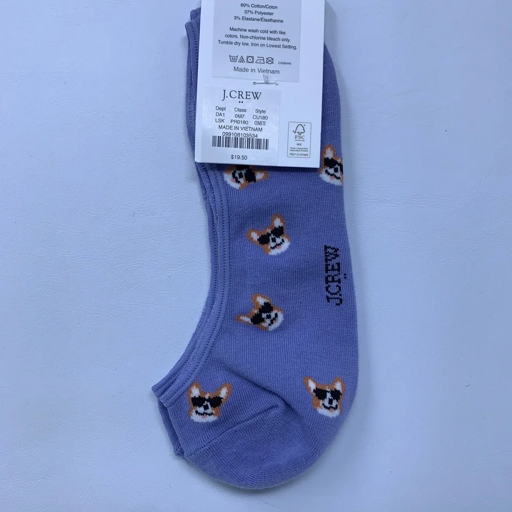 J.Crew Womens OS Purple Corgi Dog Sunglasses CU180 No-Show Socks